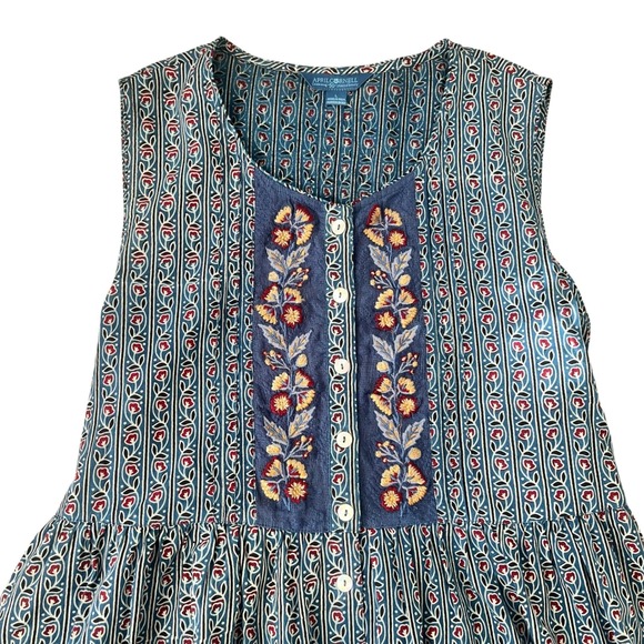 April Cornell Blue Floral Embroidered Ancient Vines Sleeveless Midi Dress Large - Picture 5 of 6